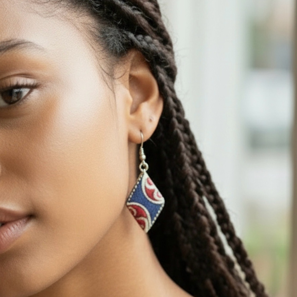 Handcrafted Red Coral & Blue Lapis Earrings - Picture 2 of 6